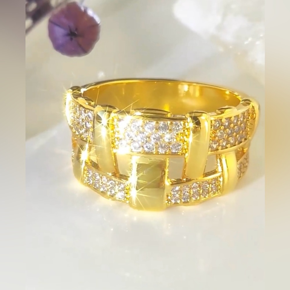 18k Gold Plated Ring w/White Paved Zirconia